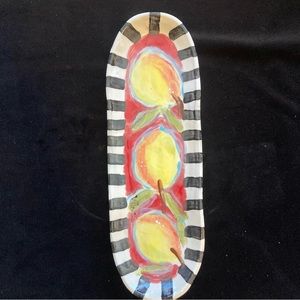 Handmade Ceramic Oval Serving Tray “Lemons On Scarlet 14.5”x5”Original Design